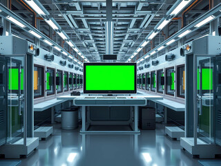 Fototapeta premium Hochmoderne Umgebung mit Greenscreen im Vordergrund