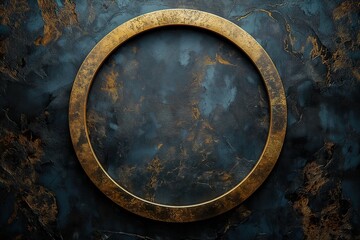 Dark blue grunge background with gold frame. 3d illustration.
