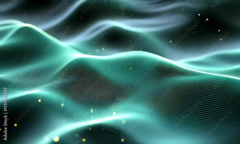 Poster a mesmerizing abstract representation of flowing waves with a gradient of teal and white colors, cre