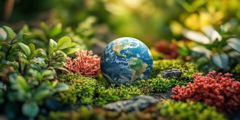 Vibrant Earth Surrounded by Jungle Plants