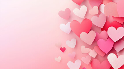 Valentine 's Day concepts. Colorful paper hearts in shades of pink create romantic atmosphere