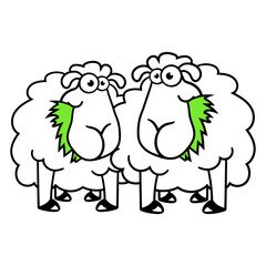 Two Sheep Eating Grass 2 Friends Team Hungry Crew Design Lover Art Vector Illustration Card T-Shirt Poster Sticker Graphic Print Decorative Drawing Isolated Logo Decoration Symbol Creative Cool Style
