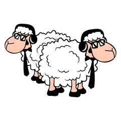 2 Sheep Sunglasses Music Party Dj Team Friends Fun Design Lover Art Vector Illustration Card T-Shirt Poster Sticker Graphic Print Decorative Drawing Isolated Logo Decoration Symbol Creative Cool Style