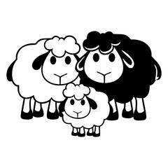 Family Sheep 3 Dad Mom Parents Child Love Baby Fun Design Lover Art Vector Illustration Card T-Shirt Poster Sticker Graphic Print Decorative Drawing Isolated Logo Decoration Symbol Creative Cool Style