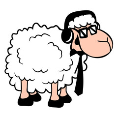 Sheep Sunglasses Tie Music DJ Headphones Party Fun Design Lover Art Vector Illustration Card T-Shirt Poster Sticker Graphic Print Decorative Drawing Isolated Logo Decoration Symbol Creative Cool Style