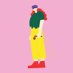 Female character is gardening and holding the watering plants. Flat vector illustration