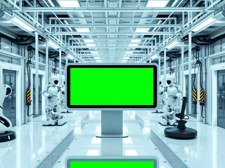 Fototapeta premium Hochmoderne Umgebung mit Greenscreen im Vordergrund