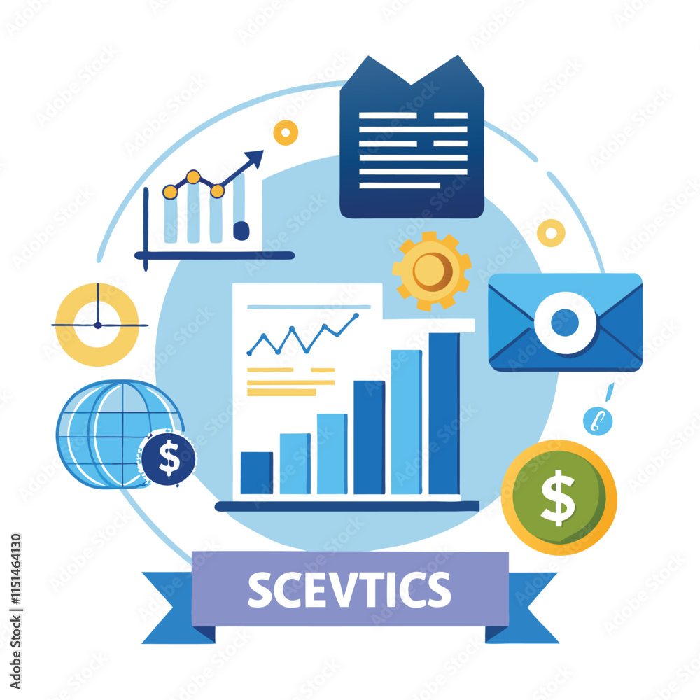 Leinwandbilder Accounting concepts illustrated with various financial elements and graphs depicting growth and analysis in a bright vector style