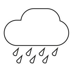 Minimalist weather icon featuring a simple black outline of a cloud with raindrops falling beneath, representing rain or rainy conditions