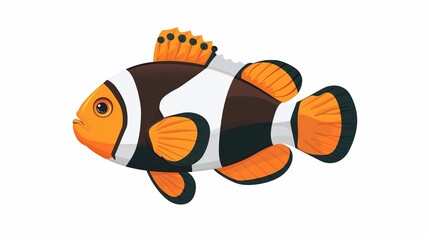 A bright orange clownfish with black stripes, isolated on a white background.