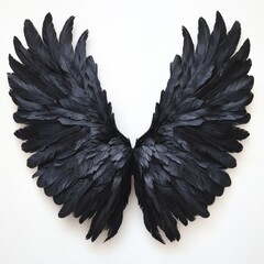 Obraz premium black feathered wings on a white background