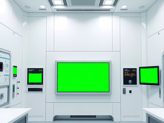 Hochmoderne Umgebung mit Greenscreen im Vordergrund