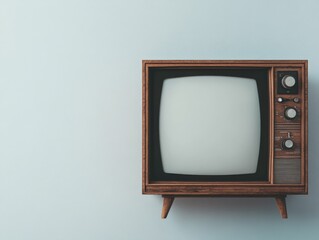 vintage television on light blue wall