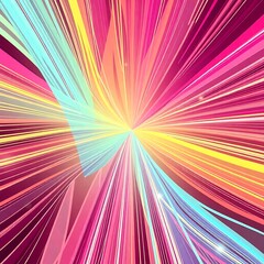 Obraz premium Rainbow Burst: An explosion of vibrant, colorful lines radiating outwards, creating a dynamic and energetic abstract background. Perfect for projects needing a burst of color and movement. 