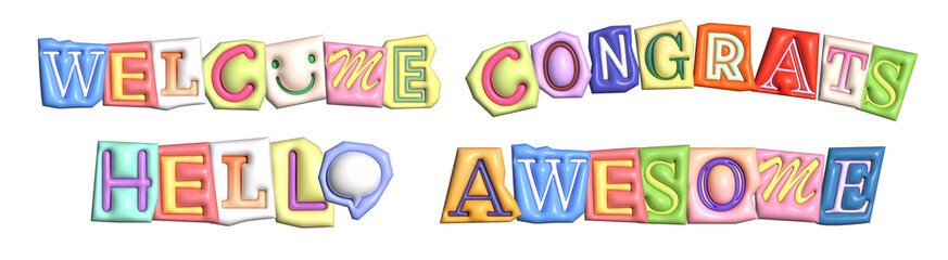 Word sticker png element set on transparent background