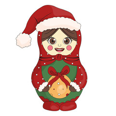 Happy matryoshka in Santa hat isolated white background. Russian doll vector template design. Matryoshka can used new year poster greeting card cover template design. T-shirt print theme. EPS 10