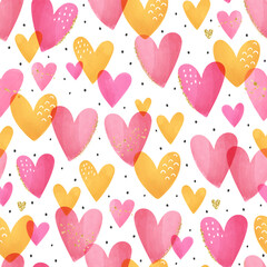 Cute hand drawn hearts seamless pattern, lovely romantic background, great for Valentine's Day, Mother's Day, textiles, wallpapers, banners - vector design