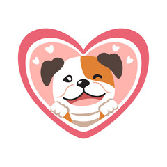 Vector cartoon cute bulldog with big heart valentine for design.