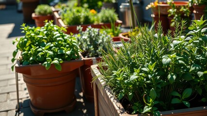 Aerial Urban Herb Garden - Raised Beds & Containers - Bright Greens
