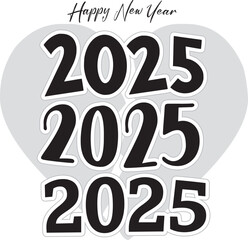 2025 happy new year silhouette vector.