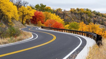 Fototapeta premium Colorful Autumn Landscape with Winding Road and Vibrant Trees in Fall Foliage