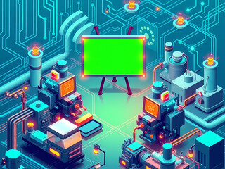 Fototapeta premium Hochmoderne Umgebung mit Greenscreen im Vordergrund