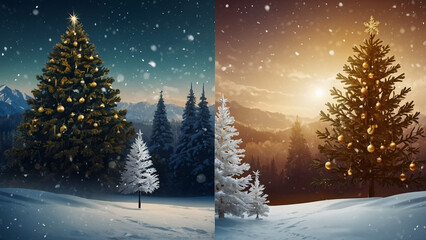 Naklejka premium Beautiful tree in winter landscape , illustation