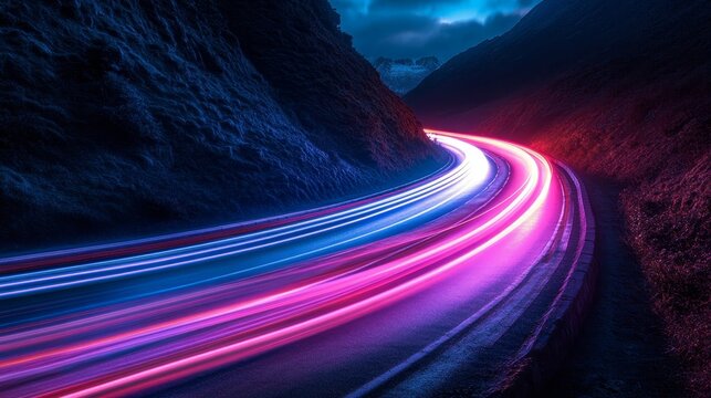 Neon light trails creating vibrant flowing compositions. Generative AI