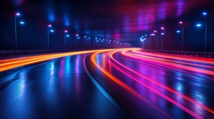 Fototapeta premium Neon light trails creating vibrant flowing compositions. Generative AI
