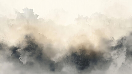 Abstract Watercolor Landscape Misty Mountains, Beige, Gray, Clouds. Generative Ai.
