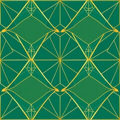 Emerald and Gold Geometric Pattern: This seamless pattern features a captivating interplay of emerald green and shimmering gold lines, creating a mesmerizing geometric design.