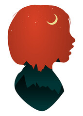 Png girl dreaming illustrated element, transparent background