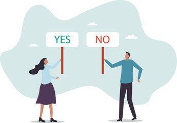 Yes, No argument or disagreement, conflict fight debate, dilemma, dispute or office rivalry war, struggle, negative discussion concept,business concept.flat character.