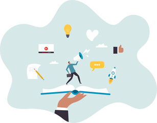 Storytelling communicate brand story or idea to listener, narrative message,business concept.flat character.