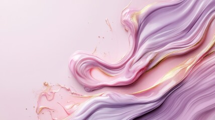 Abstract Pink and Purple Liquid Swirls with Gold Accents: Elegant Cosmetic Background
