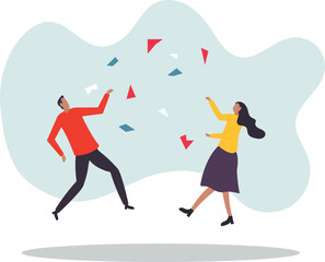 Happy office workers, joyful staff or employee success, team or colleague celebrate work achievement together, diverse, excited people .business concept.flat character.