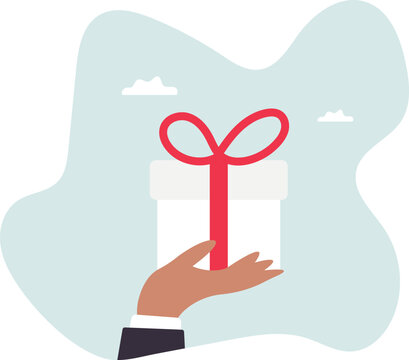 Gift reward program, bonus or surprise present for customer, employee reward or lucky prize, birthday gift box or festive incentive,business concept.flat character.