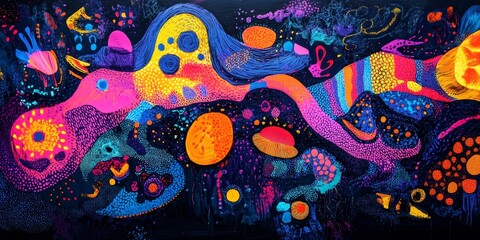 Obraz premium Neon glow illuminating bold abstract patterns. Generative AI