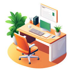 CEO office icon featuring a sleek desk and ergonomic chair, designed for professional use, transparent background for versatile applications