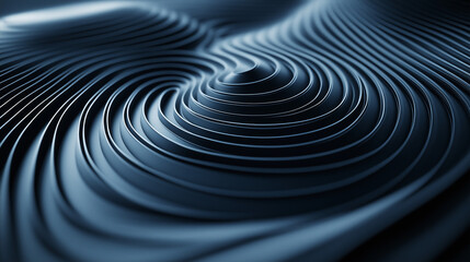 Abstract Dark Blue Swirling Concentric Curves 3D Render. Generative Ai.