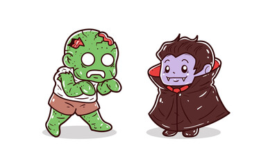 Zombie and dracula character vector illustration