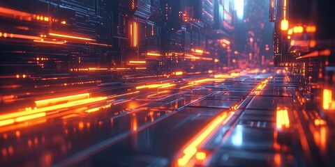 Fototapeta premium Neon-lit futuristic grids with dynamic glowing patterns. Generative AI