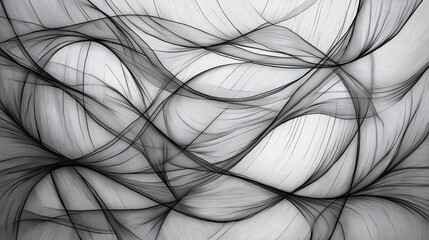 Abstract Black and White Wave Lines, Swirling Mesh Pattern. Generative Ai.