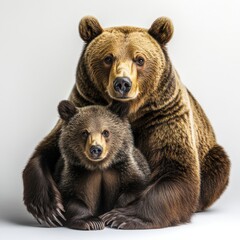 Obraz premium two brown bears, one adult and one cub, posing closely together