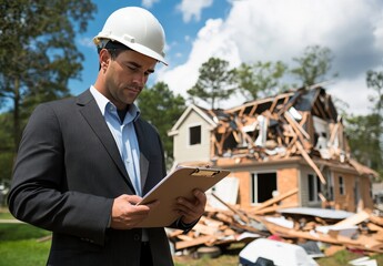 Insurance Adjuster Assessing Disaster Damage to Home