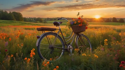 Obraz premium bicycle in a field of flowers