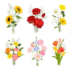 Flower bouquet png sticker, colorful wedding illustration set
