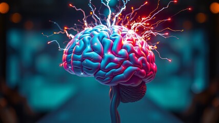 Obraz premium Electric Brain, Neural Activity, Thought Process, AI Art, Abstract, Spark, Mind, Neuroscience, Creativity, Technology