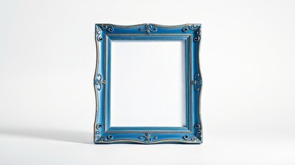 Empty Blue Wooden Photo Frame - High Resolution Image, Studio Shot, Clean Background