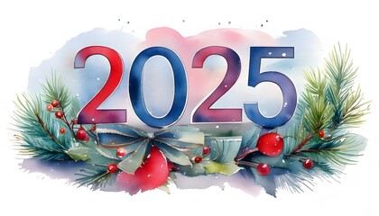 Happy New Year 2025 Celebration Greeting Card Design with Watercolor style	